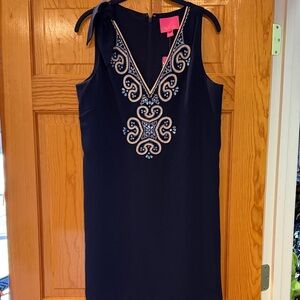 Lilly Pulitzer Navy Sleeveless V-Neck Embellished Mini Dress